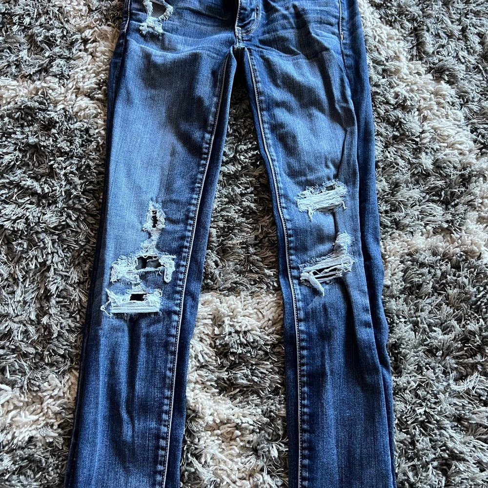 American Eagle Outfitters Distressed Skinny Jeans in Blue
